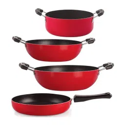 Nirlon Non-Stick Red Aluminium Gas Compatible Combo Cookwares Set 4 - Piece-46