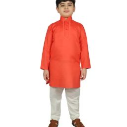 SG Yuvraj Kids Orange & White Solid Kurta with Churidars-image-61