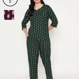 Clovia Green & Maroon Regular Fit Printed Night Suit - Pack Of 2-picture-19
