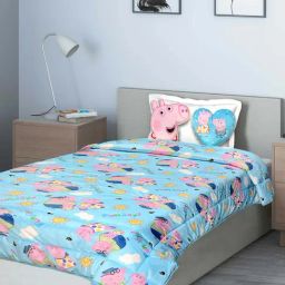 Saral Home Peppa Pig Blue & White Velvet 230 TC AC Quilt with 2 Cushions-image-95