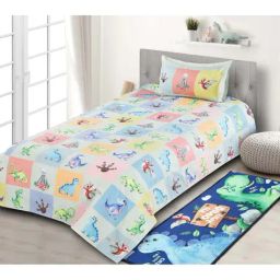 Saral Home Dinasour Multicolor Cotton 180 TC Bedsheet with 1 Pillow Cover-image-110