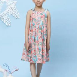 BIBA Girls Peach Cotton Printed Dress-image-55