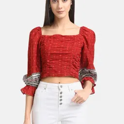 Kazo Red Printed Crop Top-picture-3