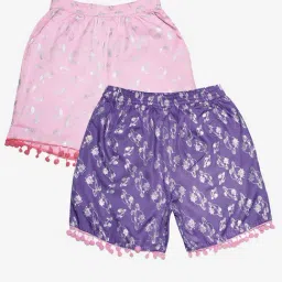 Kiddopanti Kids Purple & Baby Pink Printed Shorts (Pack Of 2)-image-96