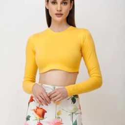 Cation Yellow Full Sleeves Crop Top-image-21