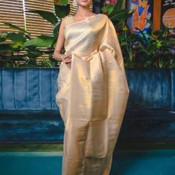 Satrani Cream Woven Saree With Unstitched Blouse-image-41