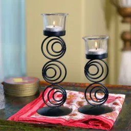 HOSLEY Black Iron Candle Holders - Set of 2-32