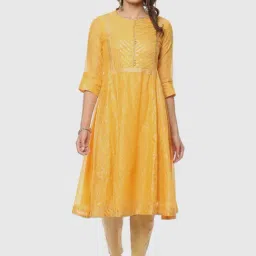 Biba Yellow Printed A Line Kurta-picture-12