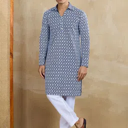 Inddus Men Ethnic Motifs Embroidered Regular Chikankari Kurta with Trousers-image-7