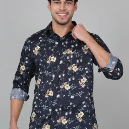 Cantabil Navy Cotton Regular Fit Floral Print Shirt-picture-26
