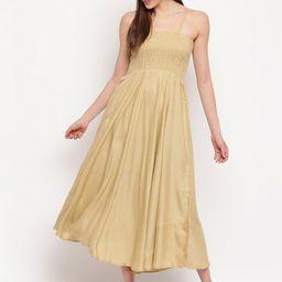 Aawari Women Beige Solid Fit and Flare Dress-image-58
