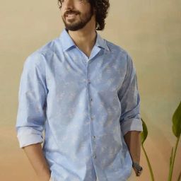 Andamen Blue Relaxed Fit Printed Shirt-image-11