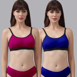 AROUSY Pink & Blue Cotton Bra Panty Set - Pack Of 2-image-81