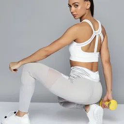 Fitkin White Medium Impact Sports Bra With Back Mesh B55-XS-image-32