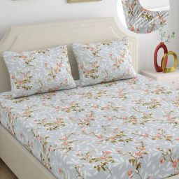 Dreamscape Light Grey Cotton Floral Bed Sheets Sets-image-54