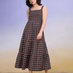 Purvaja Navy Blue Regular Fit Floral Print Dress-picture-7