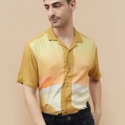 Code By Lifestyle Tan Yellow Regular Fit Printed Shirt-image-64