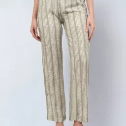 First Resort By Ramola Bachchan Sage Green & Ecru Stripe Pants image 1