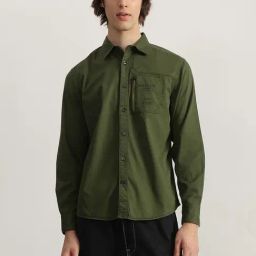Iconic Olive Cotton Regular Fit Shirt-image-14