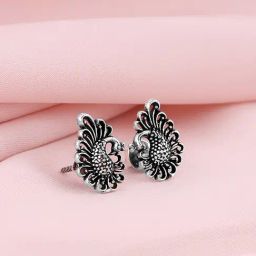 GIVA Oxidised 925 Silver Peacock Bliss Stud Earrings-image-51