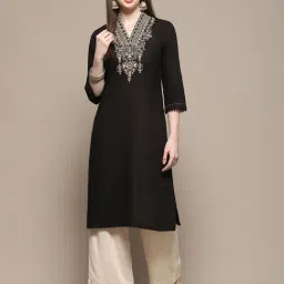 Biba Black Cotton Embroidered Straight Kurta-image-73
