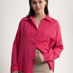 Lounge Dreams Pink Cotton Regular Fit Shirt-image-16