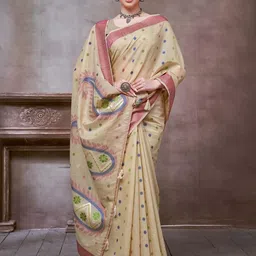 Anouk Ethnic Motifs Pure Linen Khadi Saree-image-17