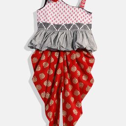 Twisha Girls White & Red Printed Top with Dhoti Pants-image-9
