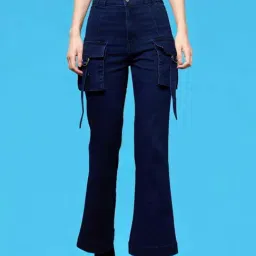 Miss Chase Navy Blue Bootcut High Rise Clean Look Regular Stretchable Denim Jeans-image-53