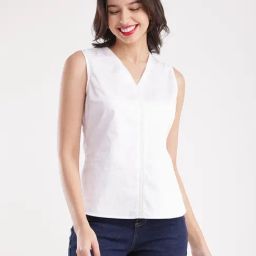 Fablestreet White Cotton Relaxed Fit Top-image-82