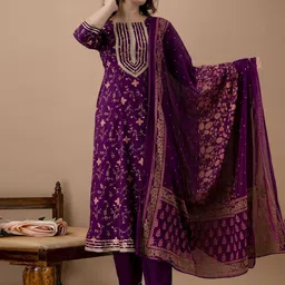 SP DESIGNS Women Ethnic Motifs Embroidered Gotta Patti Kurta with Palazzos & Dupatta-image-64