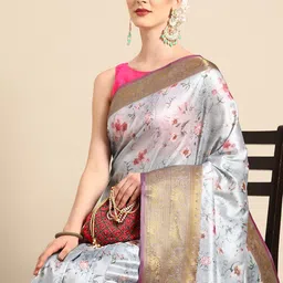 Silk Land Floral Printed Zari Banarasi Saree-picture-37