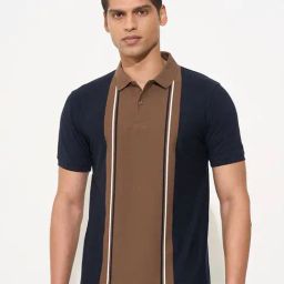 Peregrine By Pantaloons Rust Cotton Slim Fit Striped Polo T-Shirt-picture-22
