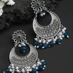 Karatcart Oxidized Silver Blue Beads Dangler Earrings for Women-image-70