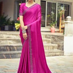 Satrani Pink Embellished Saree With Unstitched Blouse-picture-43