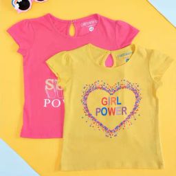 Pantaloons Junior Kids Pink & Yellow Cotton Printed T-Shirt (Pack of 2)-image-84