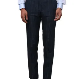 Raymond Dark Blue Slim Fit Check Flat Front Trousers-image-50