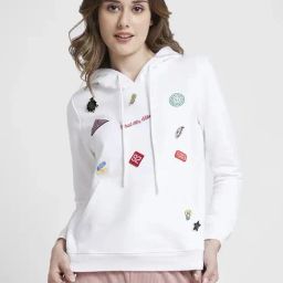 Spykar White Graphic Print Hoodie-image-11