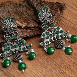 Karatcart Oxidized Silver Green Dangler Earrings for Women-13