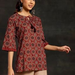 Libas Maroon Women Ethnic Motif Printed Kurti with Flared Sleeves image 3