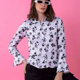 Crimsoune Club White Slim Fit Floral print casual shirts-image-45