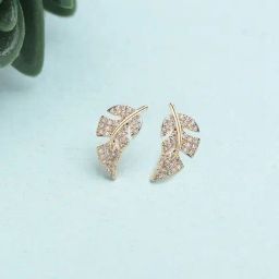 Zaveri Pearls Rose Gold Cubic Zirconia Contemporary Leaf Stud Earrings-ZPFK10672-5