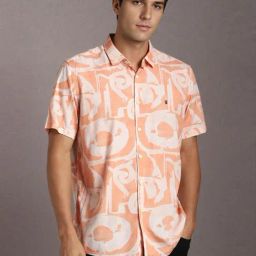Louis Philippe Peach Cotton Slim Fit Printed Shirt-image-22