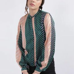Iconic Green & Peach Striped Shirt-image-98