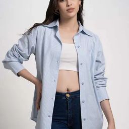 Lounge Dreams Blue Cotton Regular Fit Striped Shirt-image-36