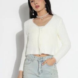 Showoff Off White Regular Fit Top With Shrug-image-100