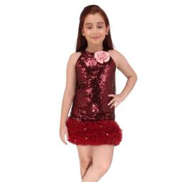 Cutecumber Girls Maroon Regular Fit Embellished Dress-image-20