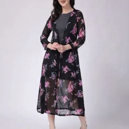 Scorpius Black & Pink Floral Print Long Shrug-41