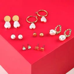 Zaveri Pearls Gold Tone Set of 7 Contemporary Stud & Drop Earrings-ZPFK10644-19