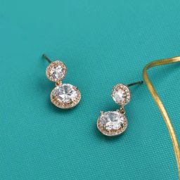 Zaveri Pearls Rose Gold Cubic Zirconia Contemporary Drop Earrings-ZPFK10698-26
